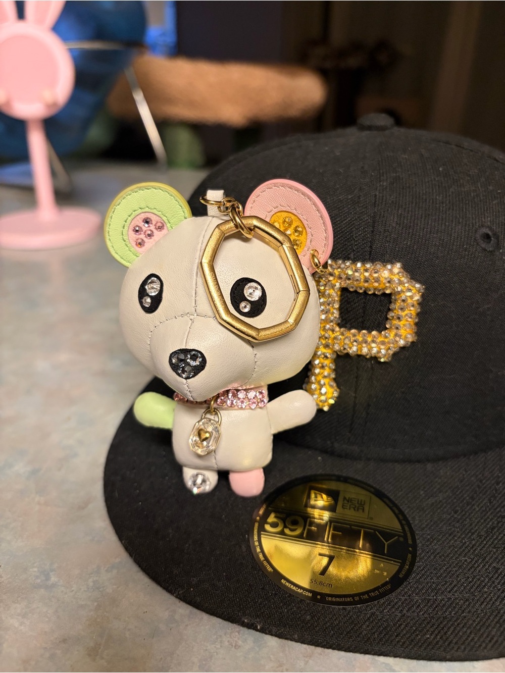 Swarovski Bag Charm Cream with Pink & Lime Accents